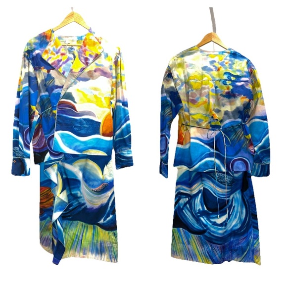 ULLA JOHNSON Holland wrap jacket Nora skirt set multicolor watercolor sz 4 new - Picture 5 of 16